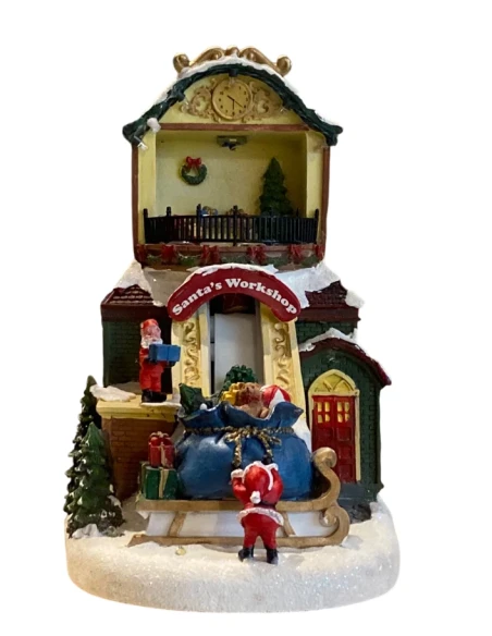 Henriette - Christmas Village Music Box with Lights and Movement - Santa's Workshop