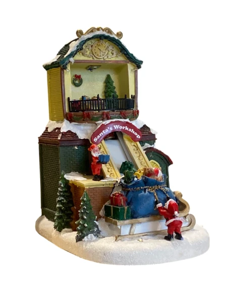 Henriette - Christmas Village Music Box with Lights and Movement - Santa's Workshop