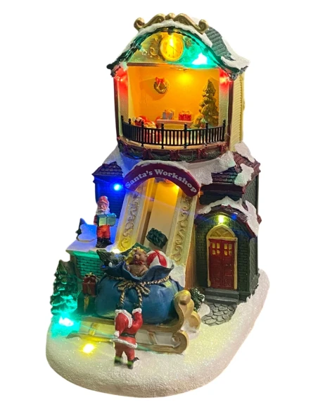 Henriette - Christmas Village Music Box with Lights and Movement - Santa's Workshop