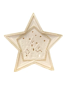 Henriette - Decorazione Stella con Luci - Bianco Opaco / Oro