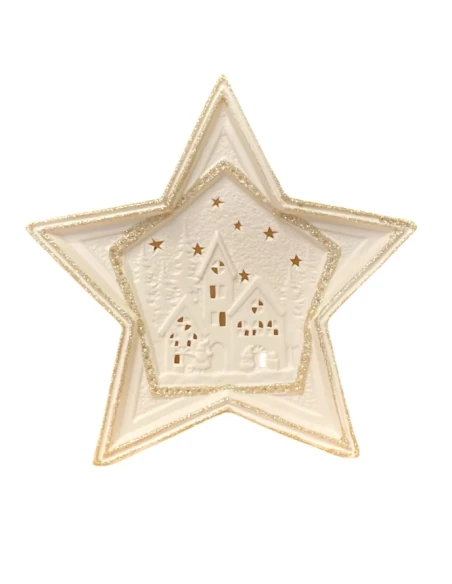 Henriette - Star Decoration with Lights - Matte White / Gold