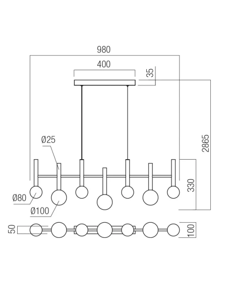 Redo Group - Bolla Lampada a Sospensione Lineare - Nero