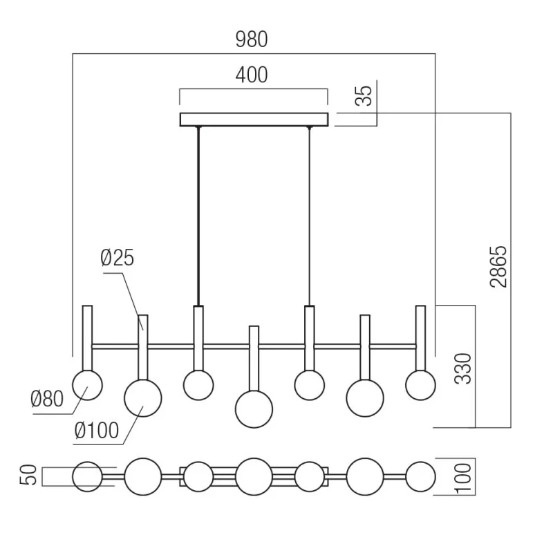 Redo Group - Bolla Linear Pendant Lamp - Coffee
