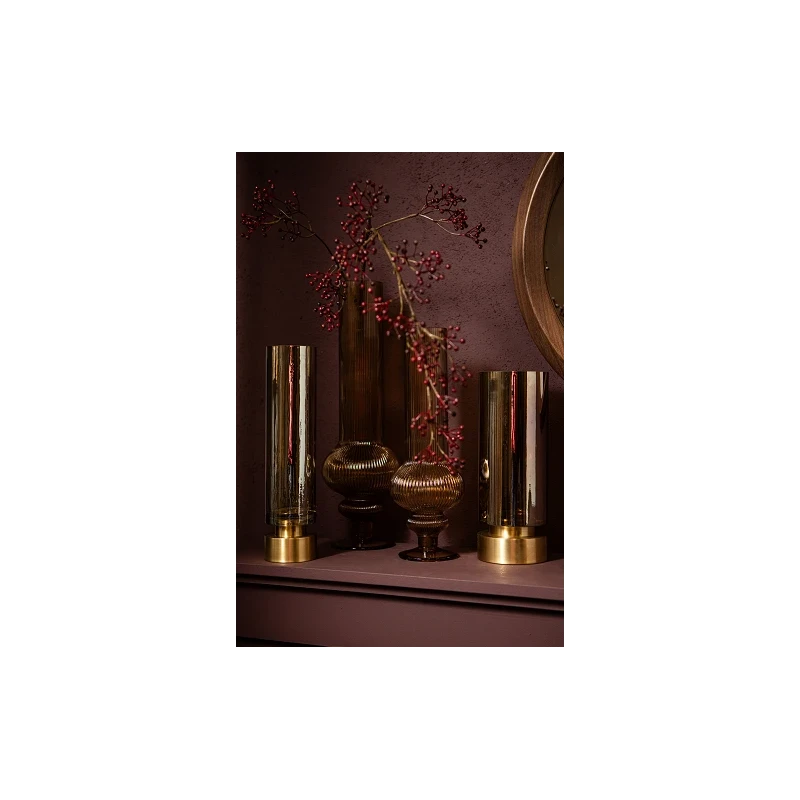 PTMD - Keala Round Ribbed Glass Vase - Amber