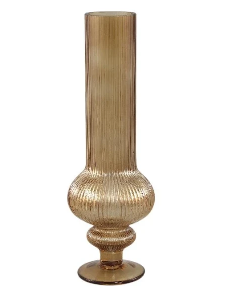 PTMD - Vaso Rotondo in Vetro Cannettato Keala - Ambra