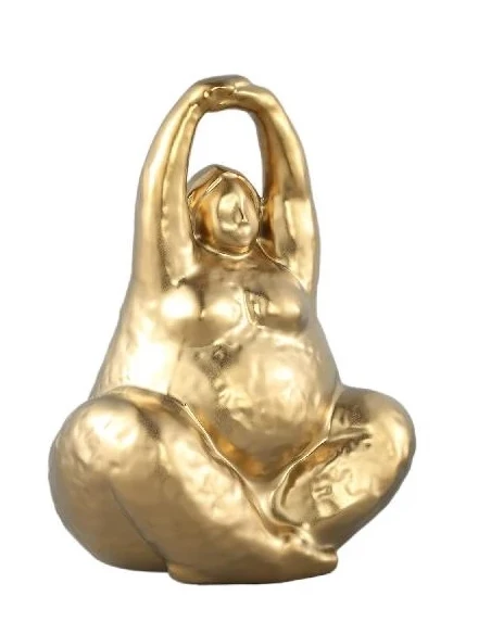 PTMD - Sculpture Woman Sitting on a Day - Golden Ceramic