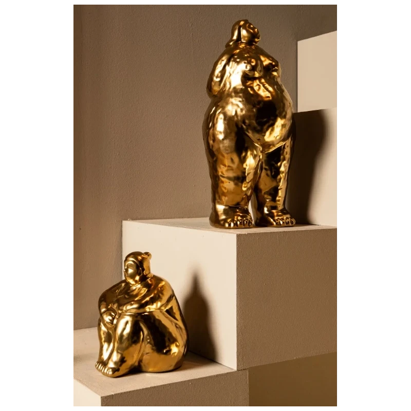 PTMD - Scultura Donna Seduta B Oday - Ceramica Dorata