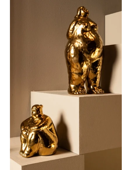 PTMD - Seated Woman Sculpture B Oday - Golden Ceramic