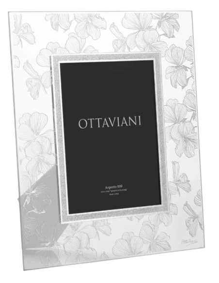 Ottaviani - Portafoto Cristallo Fiori di Pesco - Foglia Argento