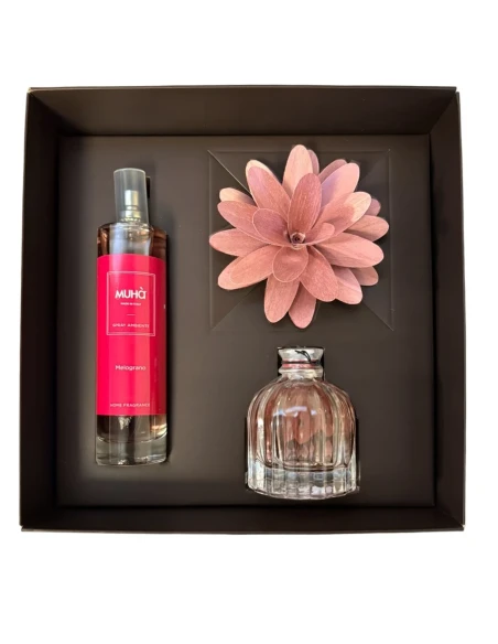 Muhà - Confezione Regalo Diffusore Flower e Spray Ambienti - Melograno
