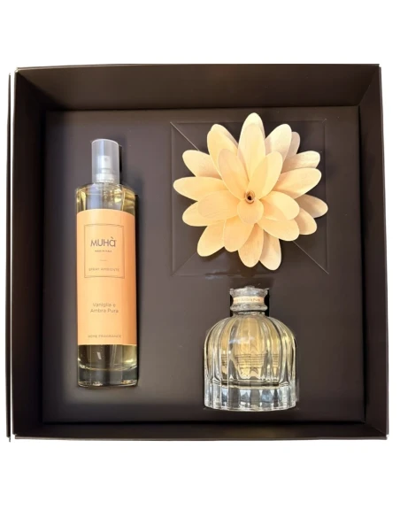 Muhà - Confezione Regalo Diffusore Flower e Spray Ambienti - Vaniglia e Ambra Pura