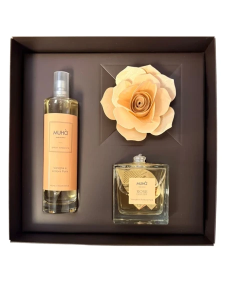Muhà - Gift Set: "Rose" Diffuser + Room Spray - Vanilla and Pure Amber
