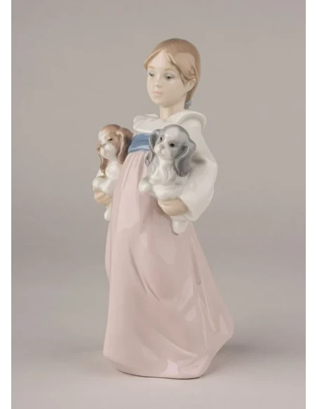 Lladró - Little Girl with Puppies Sculpture - Porcelain