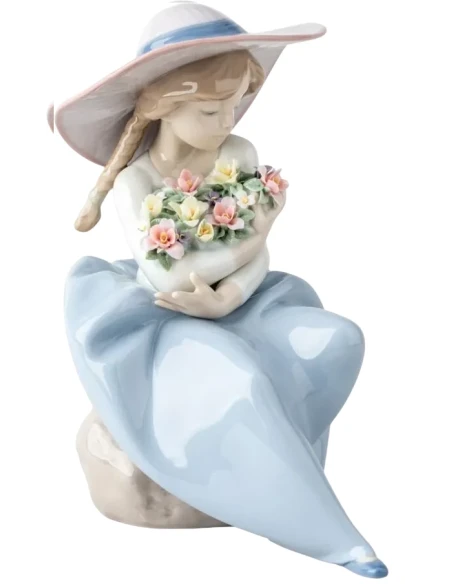 Lladró - Girl with Flowers Sculpture - Porcelain