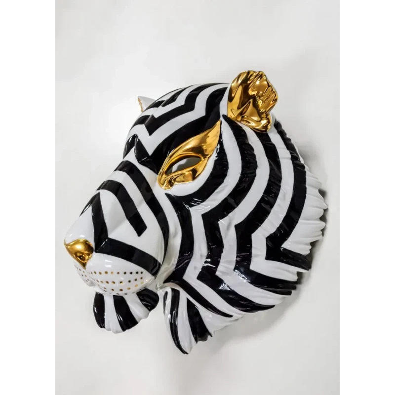 Lladró - Scultura Maschera Tigre - Nero Oro