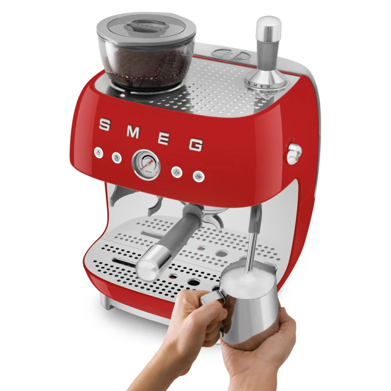 Smeg - Macchina per Caffè Espresso Manuale con Macinacaffè - Rosso