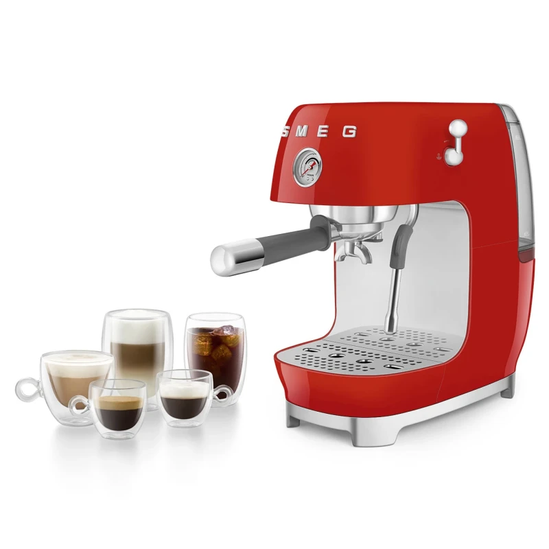 Smeg - Macchina da Caffè Espresso Manuale con Cold Brew - Rosso Lucido
