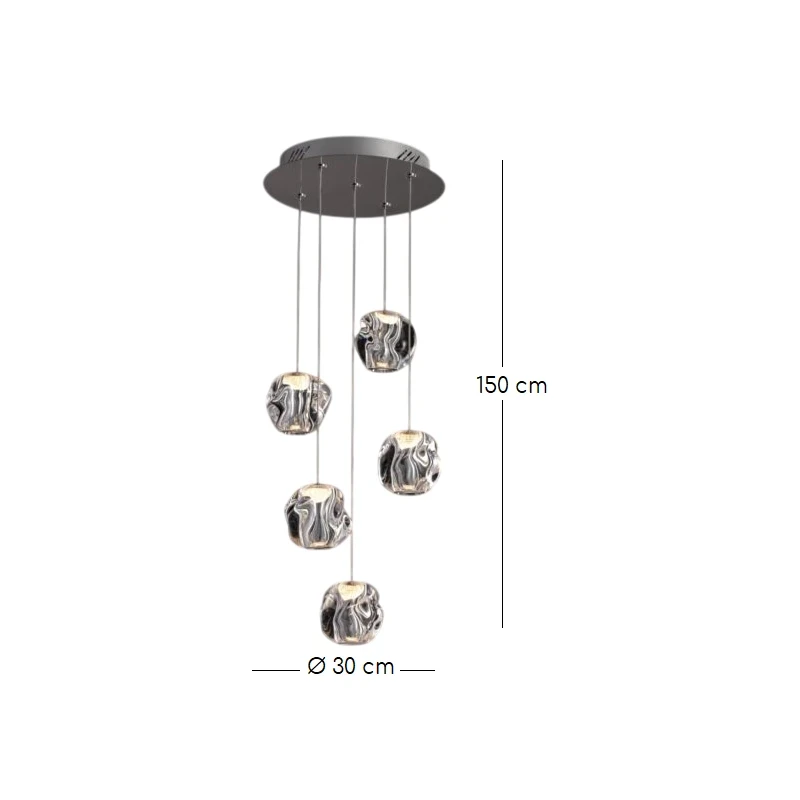 Illuminati - Ciottolo Lampada a Sospensione 5 Luci - Cromo Lucido