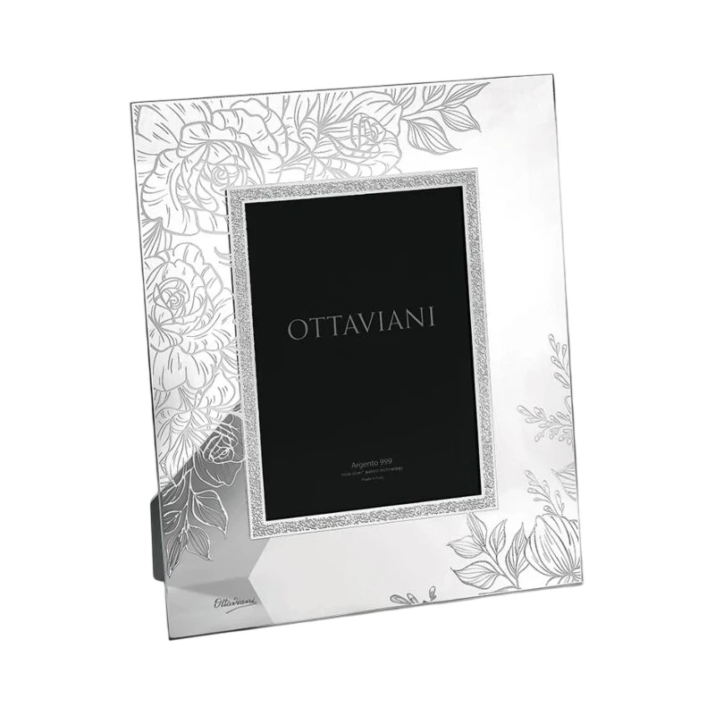 Ottaviani - Crystal Photo Frame with Roses and Silver Leaf
