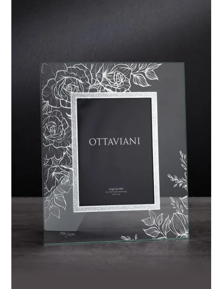 Ottaviani - Crystal Photo Frame with Roses and Silver Leaf