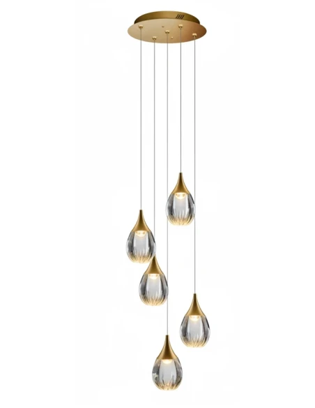 Illuminati - Stilla Lampada a Sospensione a 5 Luci Rotonda-  Oro Satinato