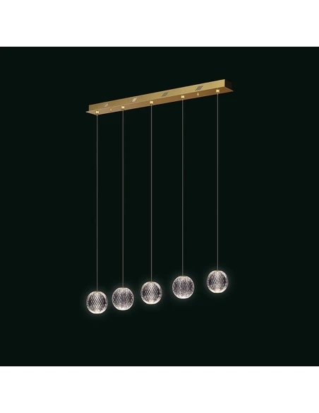 Illuminati - Diamante Lampada a Sospensione Lineare 5 Luci - Oro