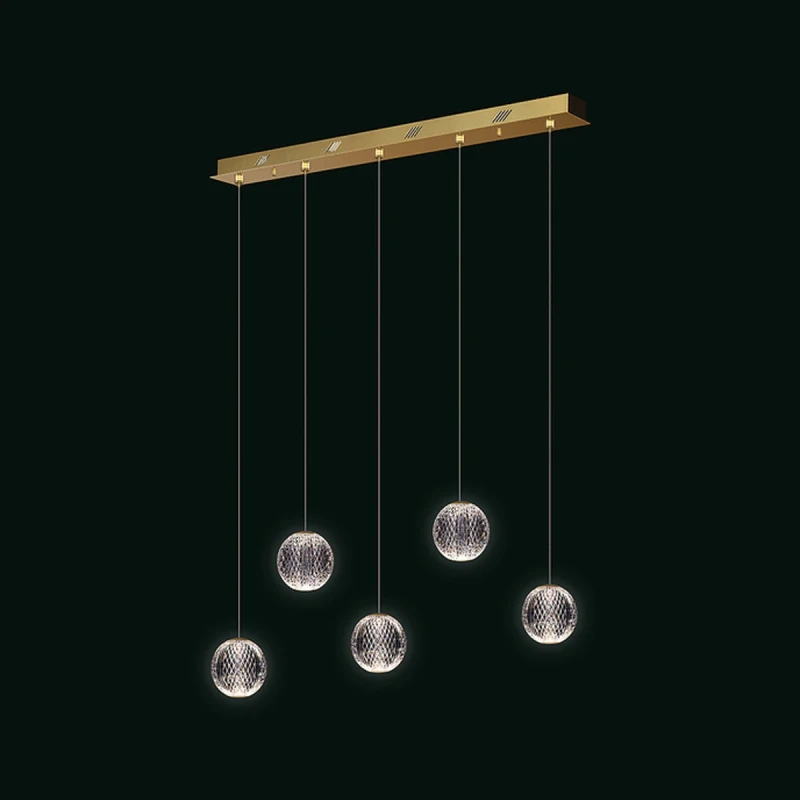 Illuminati - Diamante Lampada a Sospensione Lineare 5 Luci - Oro