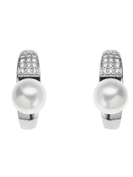 Ottaviani - Orecchini Rodiati Con Cubic Zirconia E Perle
