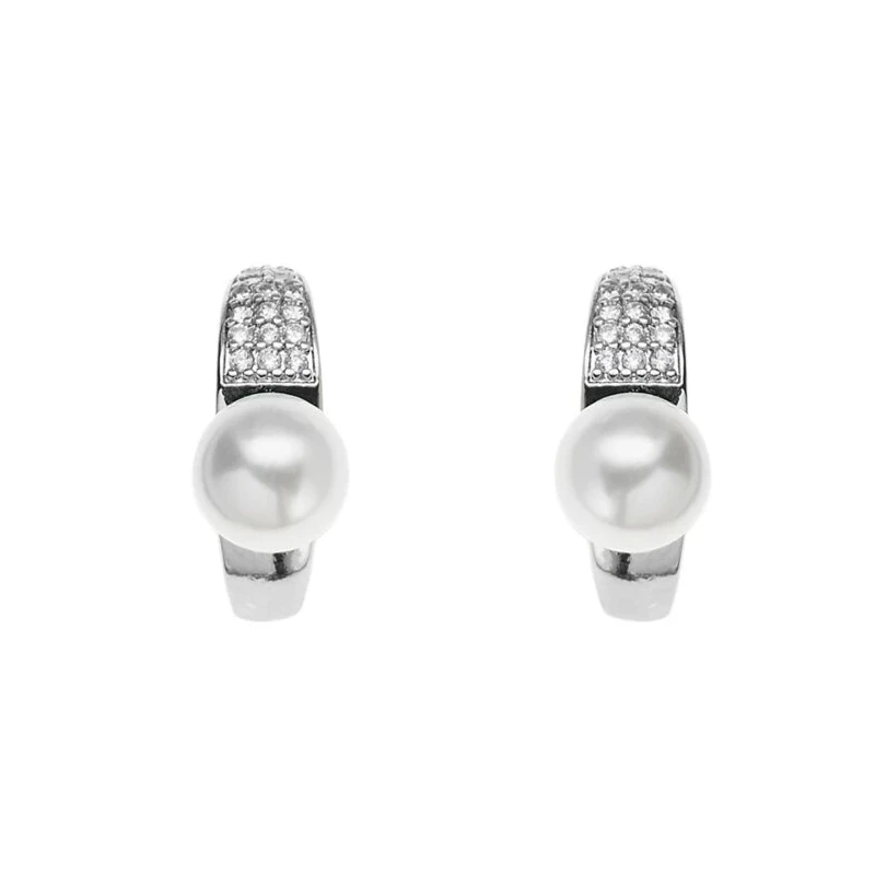 Ottaviani - Rhodium-Plated Earrings with Cubic Zirconia and Pearls