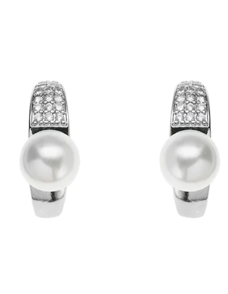 Ottaviani - Orecchini Rodiati Con Cubic Zirconia E Perle