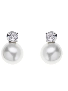 Ottaviani - Rhodium-Plated Cubic Zirconia and Pearl Butterfly Earrings