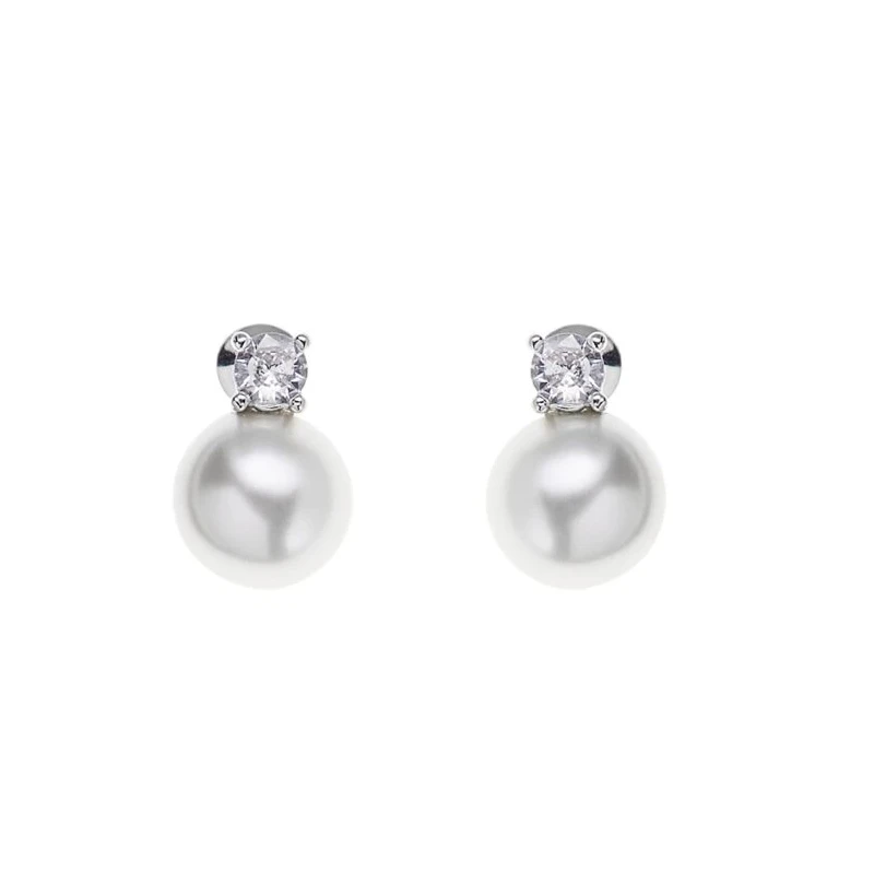 Ottaviani - Rhodium-Plated Cubic Zirconia and Pearl Butterfly Earrings