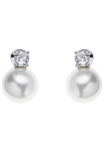 Ottaviani - Orecchini Rodiati Con Cubic Zirconia E Perle con Farfalla