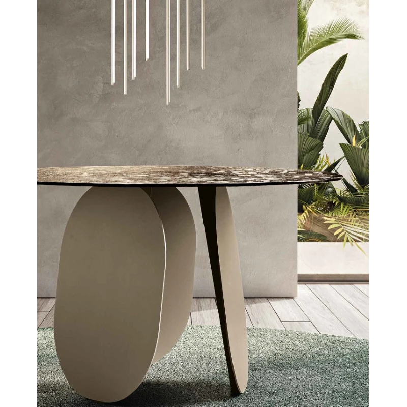 Capodarte - Maya Round Table - Beige Pearl / Hammered Glass Bronze Back-Silvered
