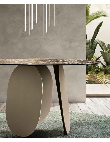 Capodarte - Maya Round Table - Beige Pearl / Hammered Glass Bronze Back-Silvered