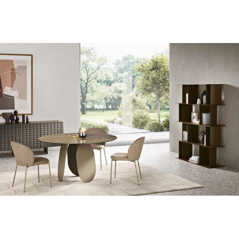 Capodarte - Maya Tavolo Rotondo - Perla Beige / Vetro Martellato Bronzo Retroargentato