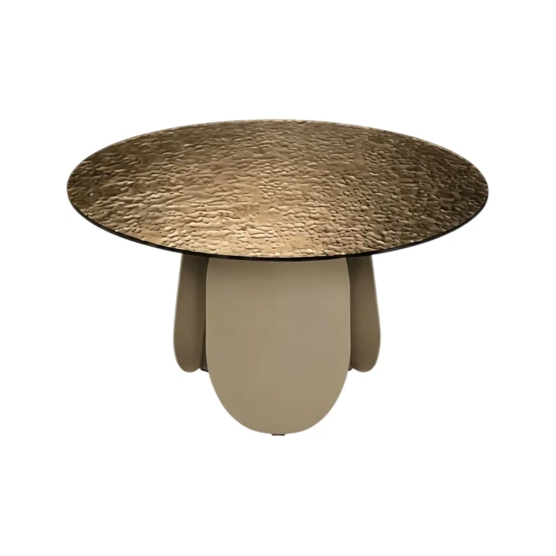 Capodarte - Maya Tavolo Rotondo - Perla Beige / Vetro Martellato Bronzo Retroargentato