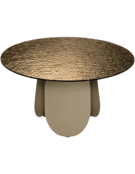 Capodarte - Maya Round Table - Beige Pearl / Hammered Glass Bronze Back-Silvered