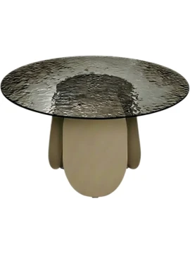 Capodarte - Maya Tavolo Rotondo - Perla Beige / Vetro Martellato Fumè Retroargentato