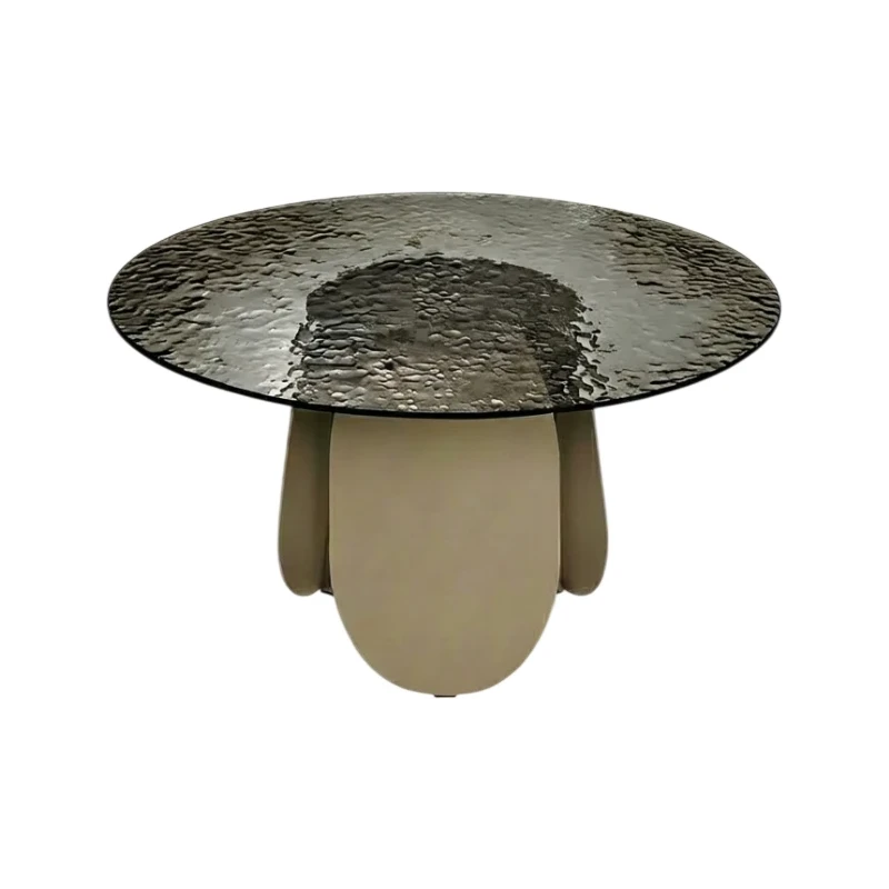 Capodarte - Maya Tavolo Rotondo - Perla Beige / Vetro Martellato Fumè Retroargentato