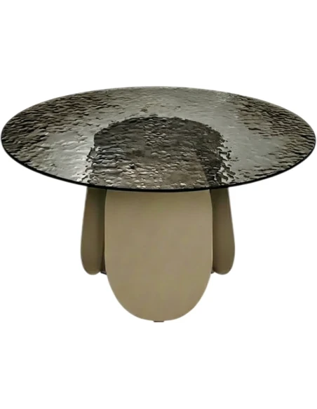 Capodarte - Maya Round Table - Pearl Beige / Hammered Smoked Glass Back-Silvered