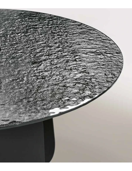 Capodarte - Maya Round Table - Black / Hammered Smoked Glass Back-Silvered