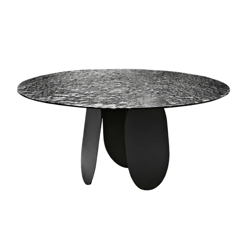 Capodarte - Maya Round Table - Black / Hammered Smoked Glass Back-Silvered