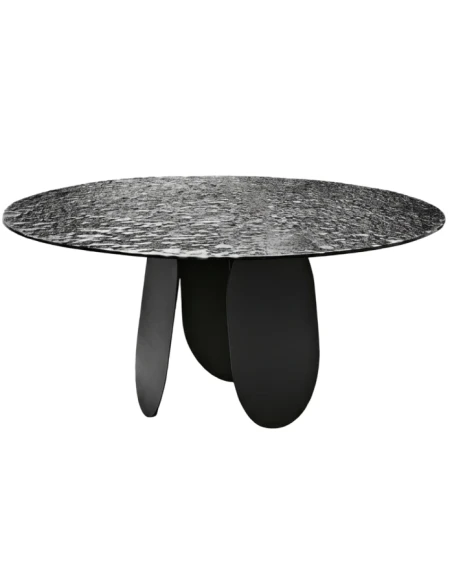 Capodarte - Maya Round Table - Black / Hammered Smoked Glass Back-Silvered
