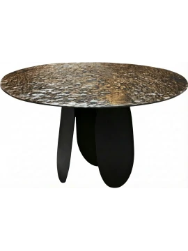 Capodarte - Maya Round Table - Black / Hammered Glass Bronze Back-Silvered