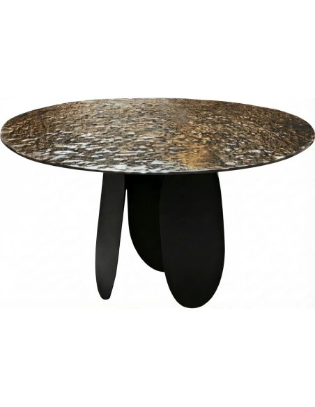 Capodarte - Maya Round Table - Black / Hammered Glass Bronze Back-Silvered