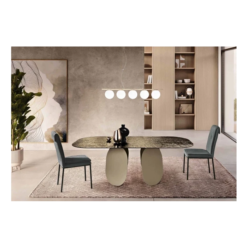 Capodarte - Maya Tavolo - Perla Beige / Vetro Martellato Bronzo Retroargentato