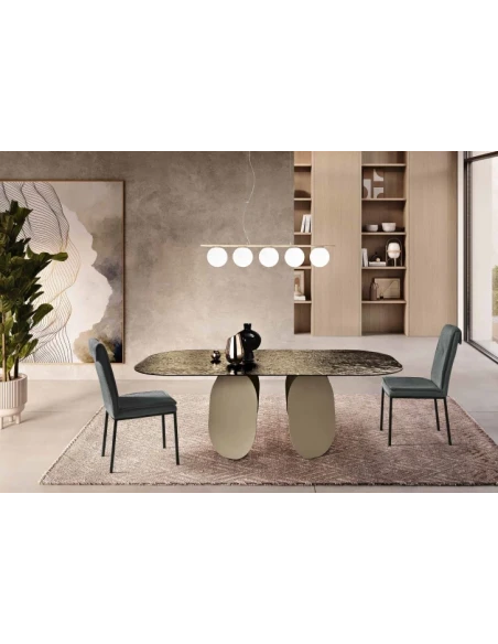 Capodarte - Maya Tavolo - Perla Beige / Vetro Martellato Bronzo Retroargentato