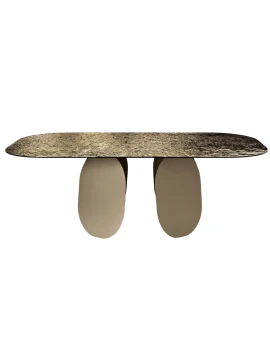 Capodarte - Maya Tavolo - Perla Beige / Vetro Martellato Bronzo Retroargentato