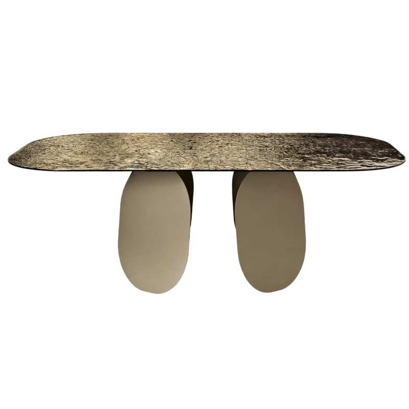 Capodarte - Maya Table - Beige Pearl / Hammered Glass Bronze Back-Silvered